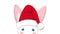 White Rabbit with Santa Hat Sneaking. Greeting Card Christmas Day.