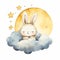 White Rabbit Sitting on Cloud