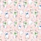 White rabbits on pink background