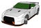 White race car with green windows and orange detailes and grey rear spoiler vector illustration