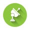 White Radar icon isolated with long shadow. Search system. Satellite sign. Green circle button. Vector Illustration