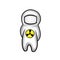 White radiation protective suit, PPE, chemical or biological safety uniform. Round sign of radiation. Vector illustration