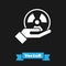 White Radioactive in hand icon isolated on black background. Radioactive toxic symbol. Radiation Hazard sign. Vector