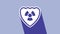 White Radioactive in shield icon isolated on purple background. Radioactive toxic symbol. Radiation Hazard sign. 4K