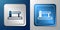 White Railway barrier icon isolated on blue and grey background. Silver and blue square button. Vector