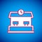 White Railway station icon isolated on blue background. Vector