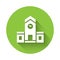 White Railway station icon isolated with long shadow. Green circle button. Vector