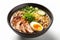 white ramen bowl noodle soup meal japanese food black background asian. Generative AI.