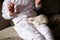 White rat in the hands of a child, Pets, rodents