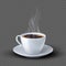 White realistic coffee cup with smoke isolated on transparent background