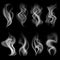 White realistic smoke. Food steam, hookah or cigarette, hot tea or coffee vapor texture, fog mist or smog abstract