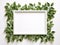 White rectangular-shaped frame surrounded by jungle-style leaf decorations , on white contour background