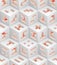 White red cubes isometric seamless pattern.