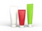 White, red and green plastic unlabled tube containers