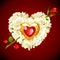 White and red Rose in the shape of heart