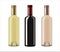 White, red and rose wine bottles, flat style vector illustration isolated on white background