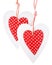 White and red sewed christmas hearts on white background, for greetings Valentine\'s day