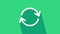 White Refresh icon isolated on green background. Reload symbol. Rotation arrows in a circle sign. 4K Video motion