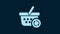 White Refresh shopping basket icon isolated on blue background. Online buying concept. Delivery service sign. Update