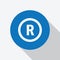 White Register trademark icon in blue circle.