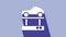 White Repair car on a lift icon isolated on purple background. Repair of the underbody, suspension, wheels and engine