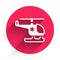 White Rescue helicopter icon isolated with long shadow. Ambulance helicopter. Red circle button. Vector