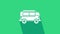 White Retro minivan icon isolated on green background. Old retro classic traveling van. 4K Video motion graphic