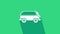 White Retro minivan icon isolated on green background. Old retro classic traveling van. 4K Video motion graphic