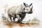 White Rhinoceros in southern african savanna. Watercolor style art