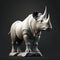 White rhinoceros statue on black background. 3d rendering generative AI