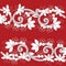 White Richelieu embroidery patterns on the red background