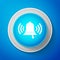 White Ringing bell icon isolated on blue background. Alarm symbol, service bell, handbell sign, notification symbol