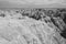 White River Valley Overlook in Badland national park during summer. Badland landscape South Dakota. Black and white