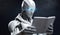 White robot with AI is reading a book