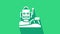 White Robot humanoid driving a car icon isolated on green background. Artificial intelligence, machine learning, cloud