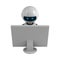 White robot sit with monitor