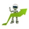 White robot stay with graph arrow
