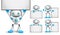 White robot vector characters set standing and holding empty blank white board