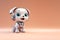 White Robotic Puppy With Blue Eyes and Spots, Future Home Pet on Peach Background. AI Generated.
