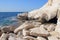 A white rock on the Mediterranean coast near the Rosh Hanikra, Israel