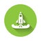 White Rocket icon isolated with long shadow. Green circle button. Vector