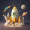 White Rocket Universe render 3d aniversary smash cake digital backdrop custom made