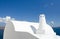 White roof, chimney Oia Santorini island Greece