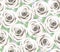 White Rose Flower Vector Pattern. Cite Floral Seamless Background. Elegant Tiffany Cream Roses With Leaves, Grey Wallpaper.