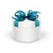 White Round Gift Box with Blue Ribbon and Bow