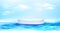 White round podium floating on blue water surface