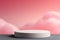 White round podium with stunning pink clouds background for dramatic presentation