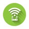 White Router and wi-fi signal icon isolated with long shadow. Wireless ethernet modem router. Computer technology