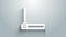 White Router and wi-fi signal symbol icon isolated on grey background. Wireless ethernet modem router. Computer