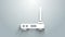 White Router and wi-fi signal symbol icon isolated on grey background. Wireless ethernet modem router. Computer